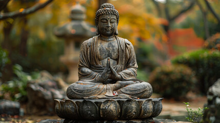 Fototapeta premium Mindfulness and self-care, close-up on a peaceful outdoor meditation setting, reconnecting with oneself.
