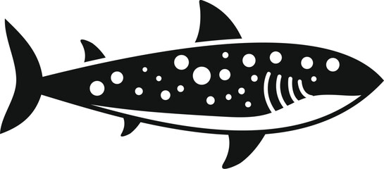 Black and white graphic silhouette of a stylized fish with spots