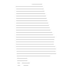 A white paper with a black line drawing of the state of Alabama