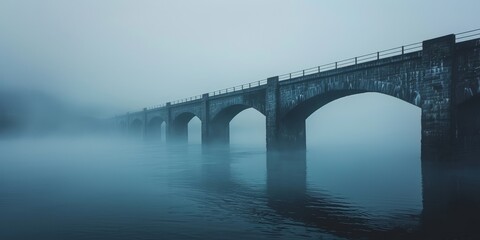 A single bridge in the mist with negative space