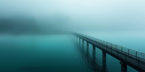 A single bridge in the mist with negative space