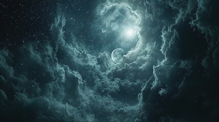 Abstract underwater loop with sunlight beams and bubbles rising through a dark blue ocean