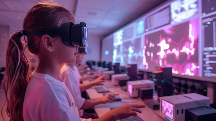 Hi-tech classroom where students use holograms in studying