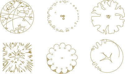 Vector illustration sketch of logo icon design, siteplan layout, tree plants seen from above for completeness of the plan