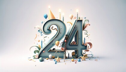 number "24" written on isolated background, birthday celebration style