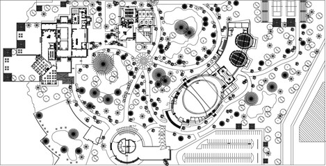 Obraz premium Vector illustration sketch of site plan layout drawing for park field plan in the middle of the city