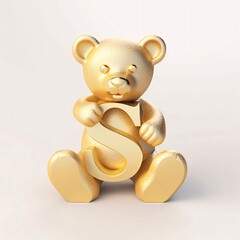 Teddy bear with letter S on white background. 3D rendering