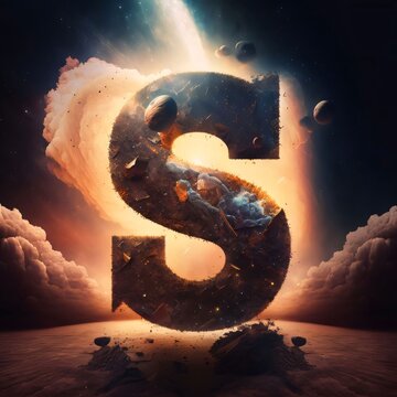 Zodiac sign Sagittarius in space. Astrology and horoscope concept letter S