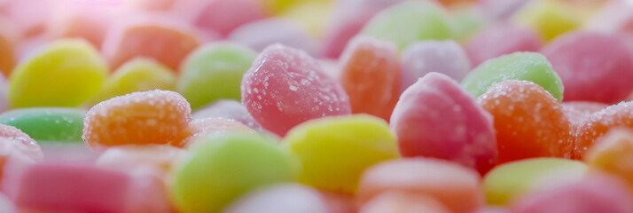 Colorful Sugary Candy Close Up  Vibrant Assortment of Sweet Pastel Treats with Sugar Coating © smth.design