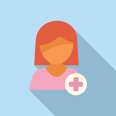 Flat design icon representing a woman with medical cross, symbolizing healthcare professionals