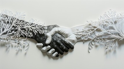 A hand is shaking another hand in a piece of art. Concept of unity and cooperation