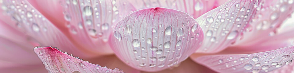 Macro Close up of Dew Dripped Pink Lotus Flower Petals