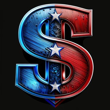 Dollar sign with american stars and stripes - 3d illustration letter S