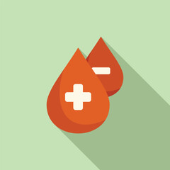 Flat design of blood drops with a white cross, symbolizing health and blood donation