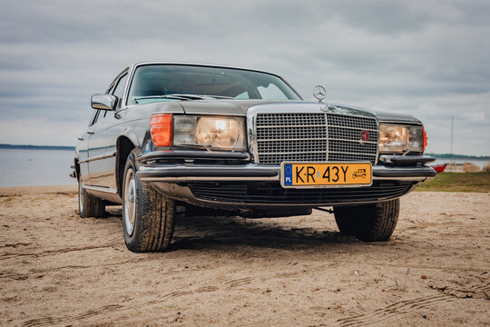 POLAND, Turawa - April 21, 2024 - Mercedes S-class V8 3,5 liters , W116, model 350SE. Production year 1977. Vintage car.