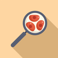 Flat design vector of a magnifying glass focusing on red cells, ideal for medical themes