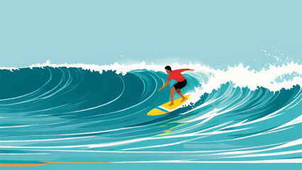 Ocean Thrills: Vector Illustration of a Surfer Riding the Waves