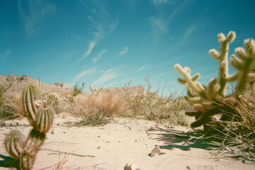 Desert Landscape with Cacti and Clear Blue Sky
