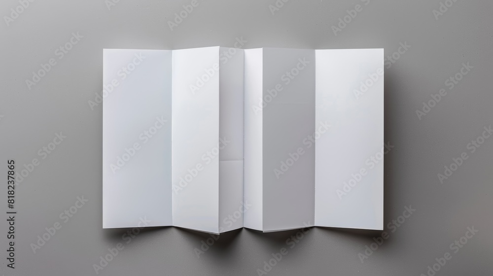 Wall mural Blank white paper folded brochure on gray background.