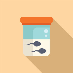 Flat design icon of a sperm sample container with a red lid on a light brown background