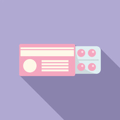 Flat design icon depicting a credit card alongside medication blister pack