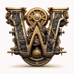 Mechanical alphabet made from gears and cogwheels. Letter W