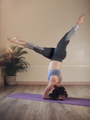 Woman, yoga or dancers pose in studio for health, wellness or body flexibility for practice...