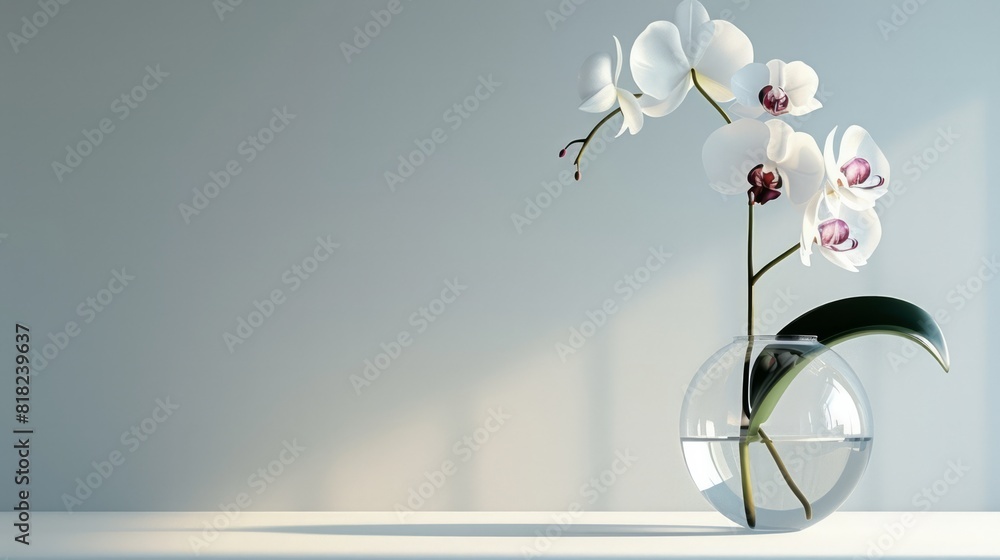 Poster a vase with a white flower in it sits on a table