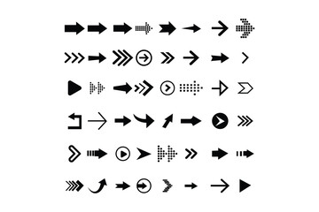  Arrows set.  Arrows set of 48 arrow icon collection.  Black arrow vector set.  Arrow icon collection. Set of vector arrows.
