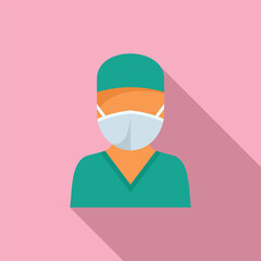 Flat vector icon featuring a stylized healthcare worker in scrubs and mask