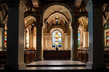 Obraz premium Interior of Ancient Spanish Synagogue. TOLEDO, SPAIN - NOVEMBER 11, 2014: Santa Maria La Blanca Church. Originally known as the Ibn Shushan Synagogue, it is disputably considered the oldest synagogue 