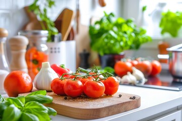 Fresh Tomatoes and Vegetables in a Modern Kitchen