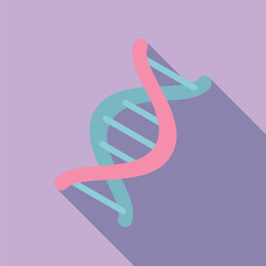 Simplified graphic of a dna helix in pink and blue tones, casting a shadow on a purple backdrop