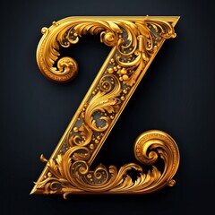 Vector golden letter with ornament in the style of baroque. letter Z