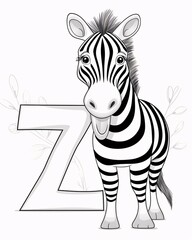 Zebra with letter Z in black and white. Vector illustration.