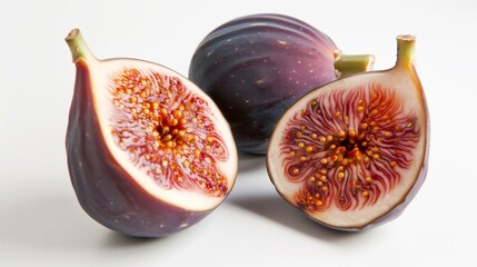 Royal Purple Fig, Cut Open to Reveal Rich Seeds, Against White