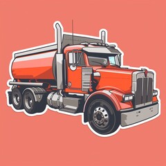 A hazardous materials transport truck illustration in a sticker style with normal colors,