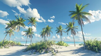 Fototapeta premium tropical sabal palm trees swaying in gentle island breeze 3d illustration