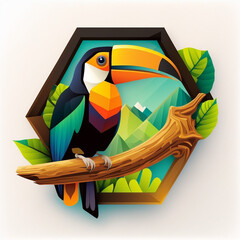 cute toucan bird with feathers logo coutout sticker generative ai