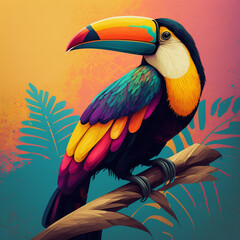 cute toucan bird with feathers logo coutout sticker generative ai