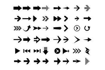  Arrow icon collection. Black arrow vector set on white background.  Set of arrows icons. Set of vector arrows. 