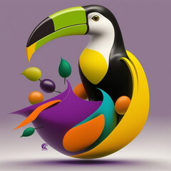 cute toucan bird with feathers logo coutout sticker generative ai