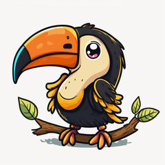 cute toucan bird with feathers logo coutout sticker generative ai