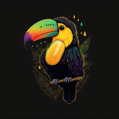 cute toucan bird with feathers logo coutout sticker generative ai