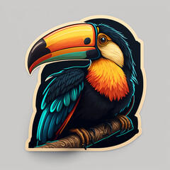 cute toucan bird with feathers logo coutout sticker generative ai