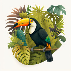 cute toucan bird with feathers logo coutout sticker generative ai