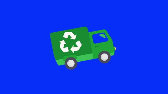 Green garbage truck with a recycling icon on the side, , ecology and the concept of the environment. 4k Animation Video