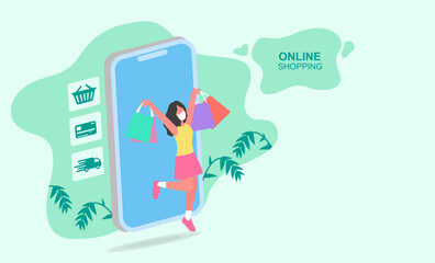 Online shopping  on Website or Mobile Application, Vector illustration