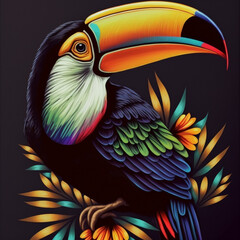 cute toucan bird with feathers logo coutout sticker generative ai