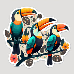cute toucan bird with feathers logo coutout sticker generative ai